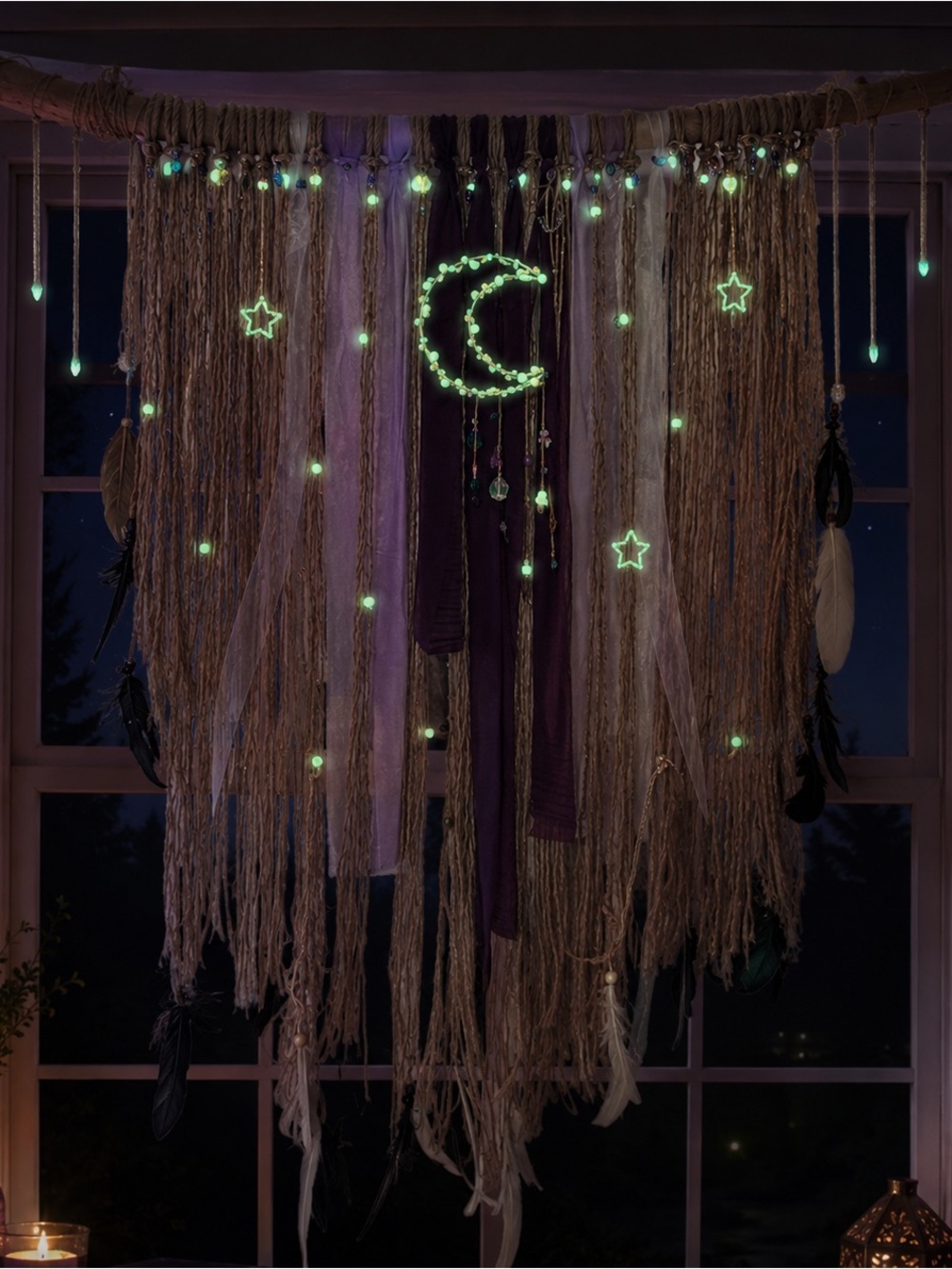Large Boho Moon Wall Hanging 4FT x 4FT Celestial Fiber Art